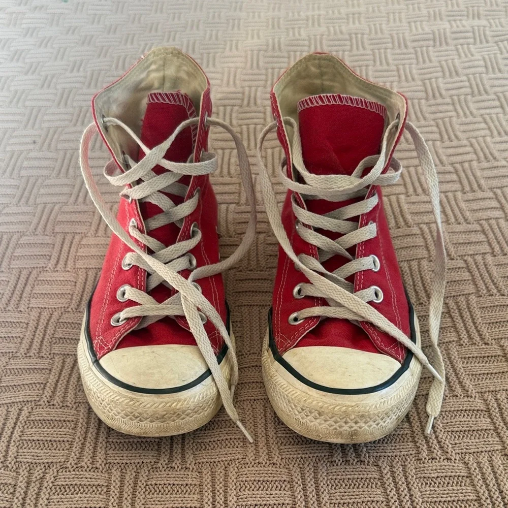 Converse Red High-Top Canvas Sneakers with White Accents - Picture 5 of 13